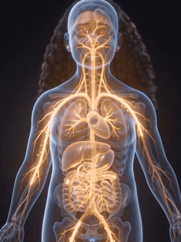 Animation of the lymphatic system glowing through her body