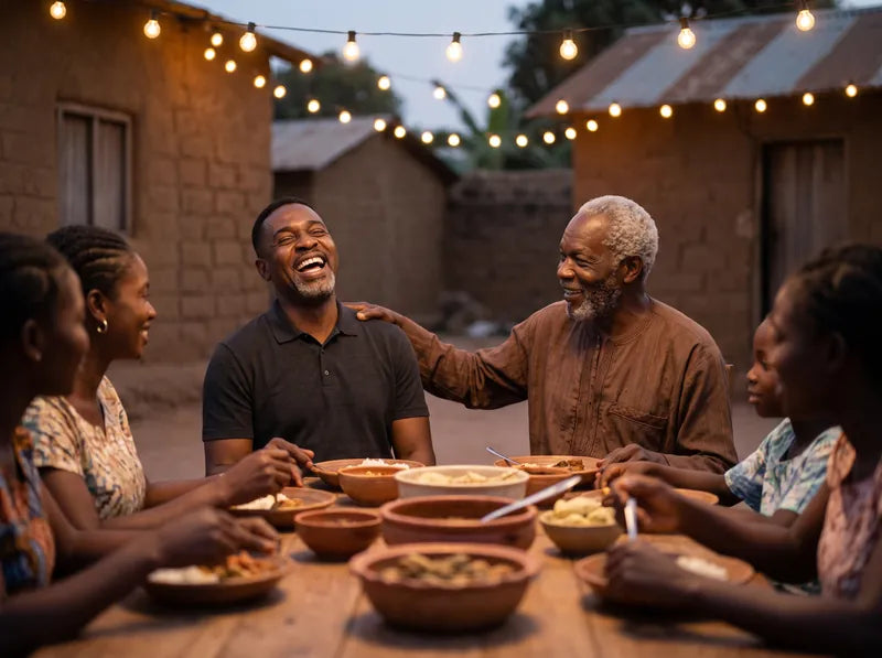 Andre laughing at the family table with Kwame