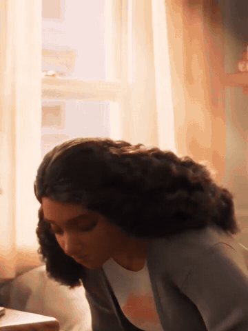 She wakes up and stares at her face in surprise
