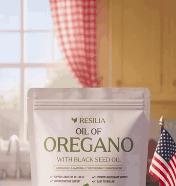 Resilia Oil of Oregano pouches on a kitchen counter
