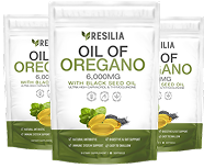 Three packages of Ilia Oil of Oregano on a white background
