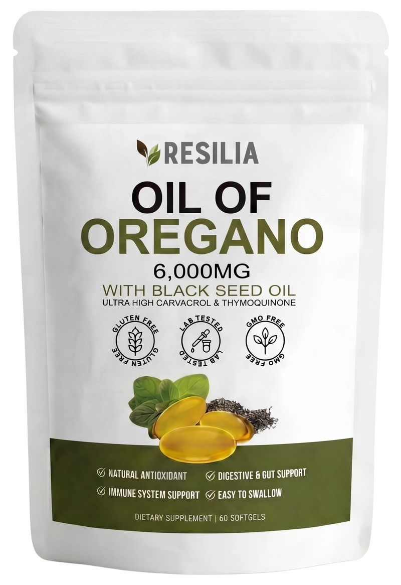 Resilia Aceite de Orégano 6,000mg con Aceite de Semilla Negra en bolsa