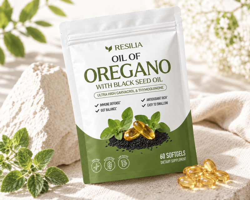 Resilia two-oil oregano and black seed oil softgels