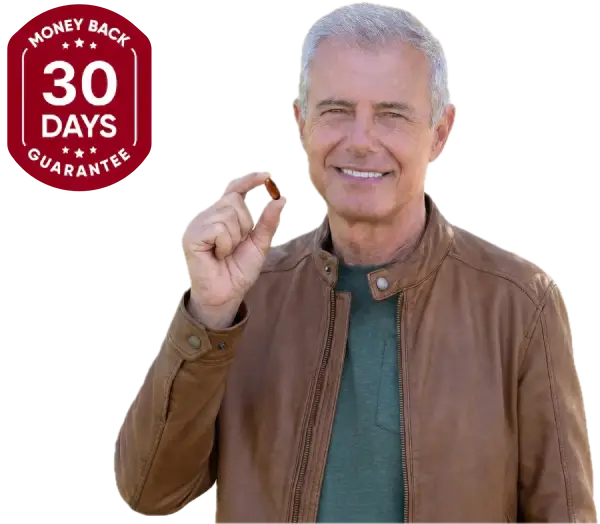 Smiling woman holding softgel