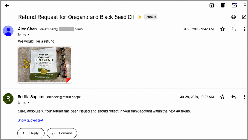 Customer refund request answered and approved