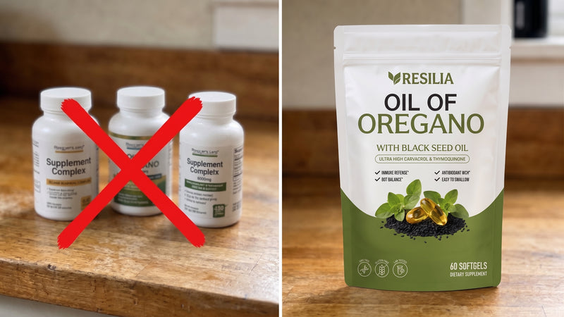 Generic prostate supplements compared with the Resilia Oil of Oregano pouch
