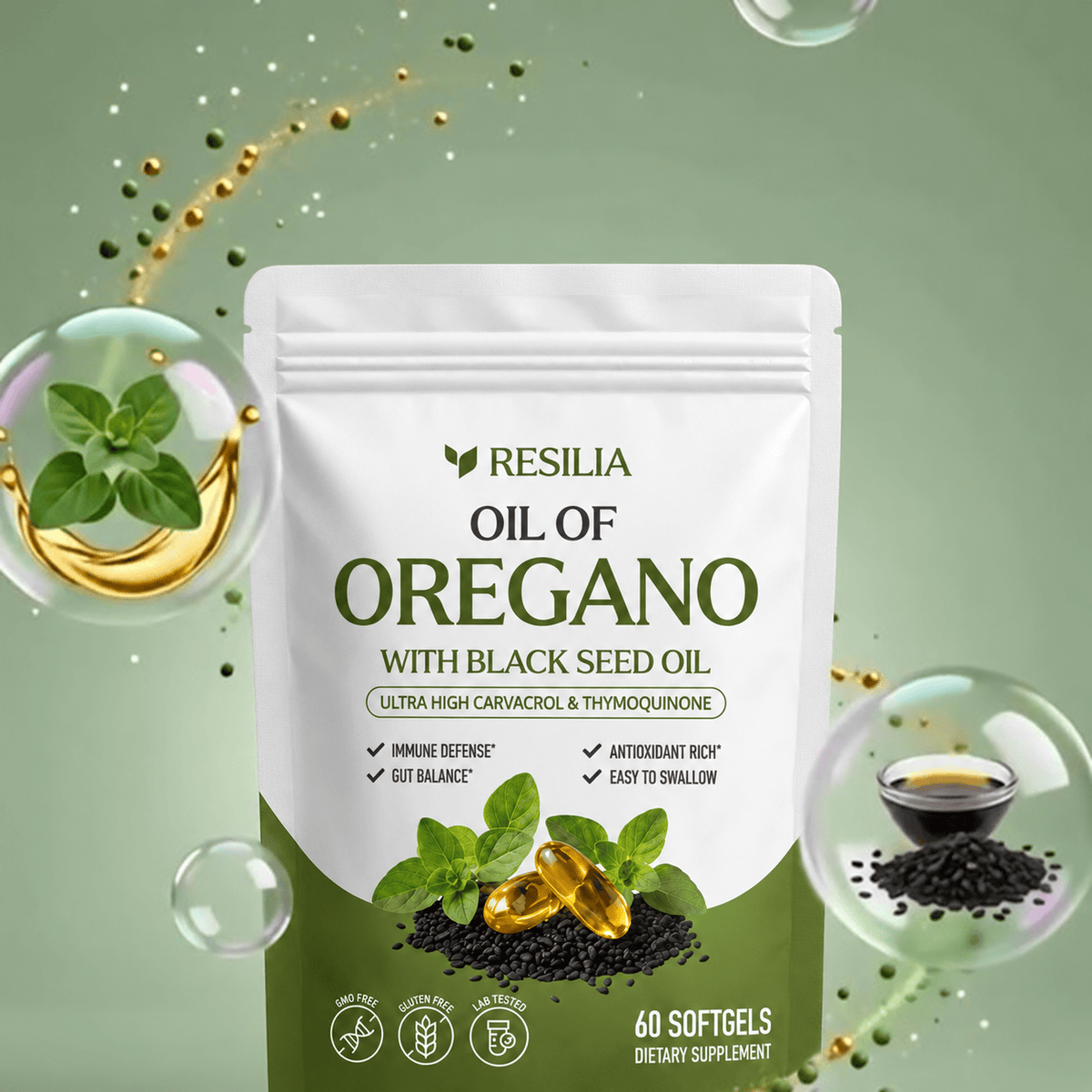 Resilia Oil of Oregano softgels pouch