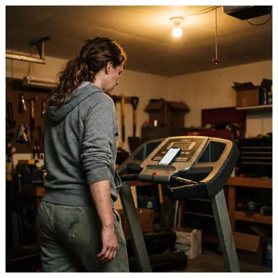Treadmill in a dark garage at 5 a.m.