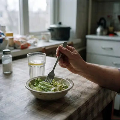 Plain salad with the salt shaker pushed away