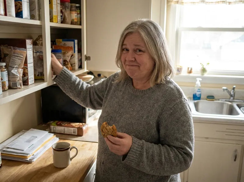 A woman reaching for cookies in the afternoon