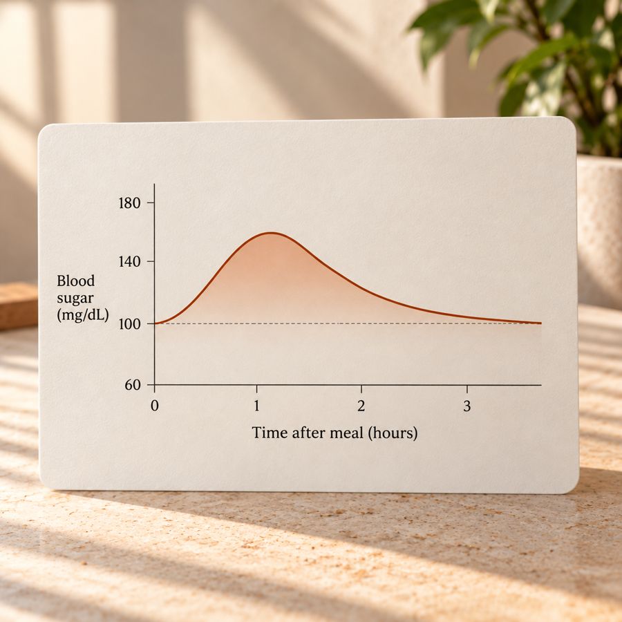 Chart of blood sugar rising and falling after a meal
