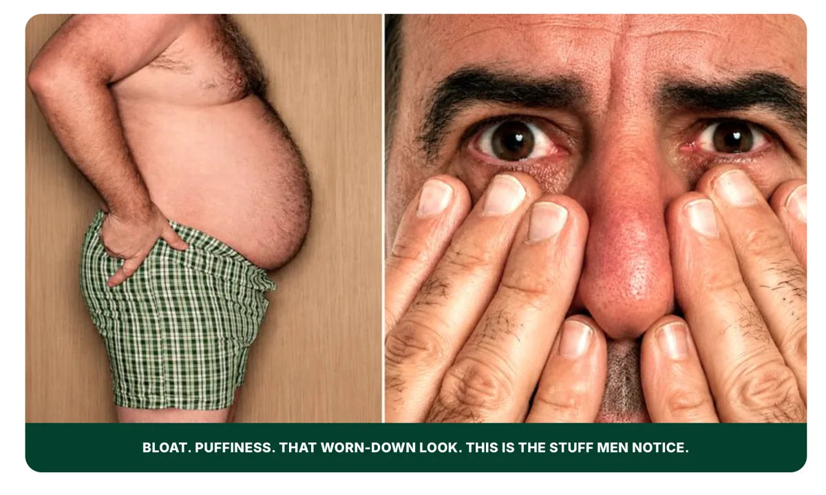 Bloat, puffiness, and that worn-down look — the kinds of everyday changes men notice first