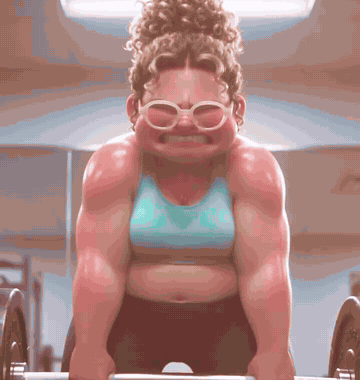 A woman struggling through a workout at the gym, out of breath