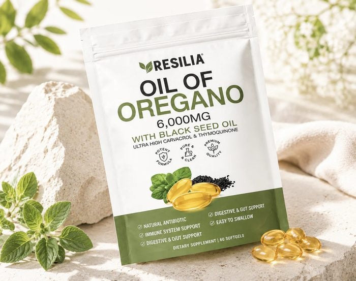 Resilia oregano oil and black seed oil softgels package