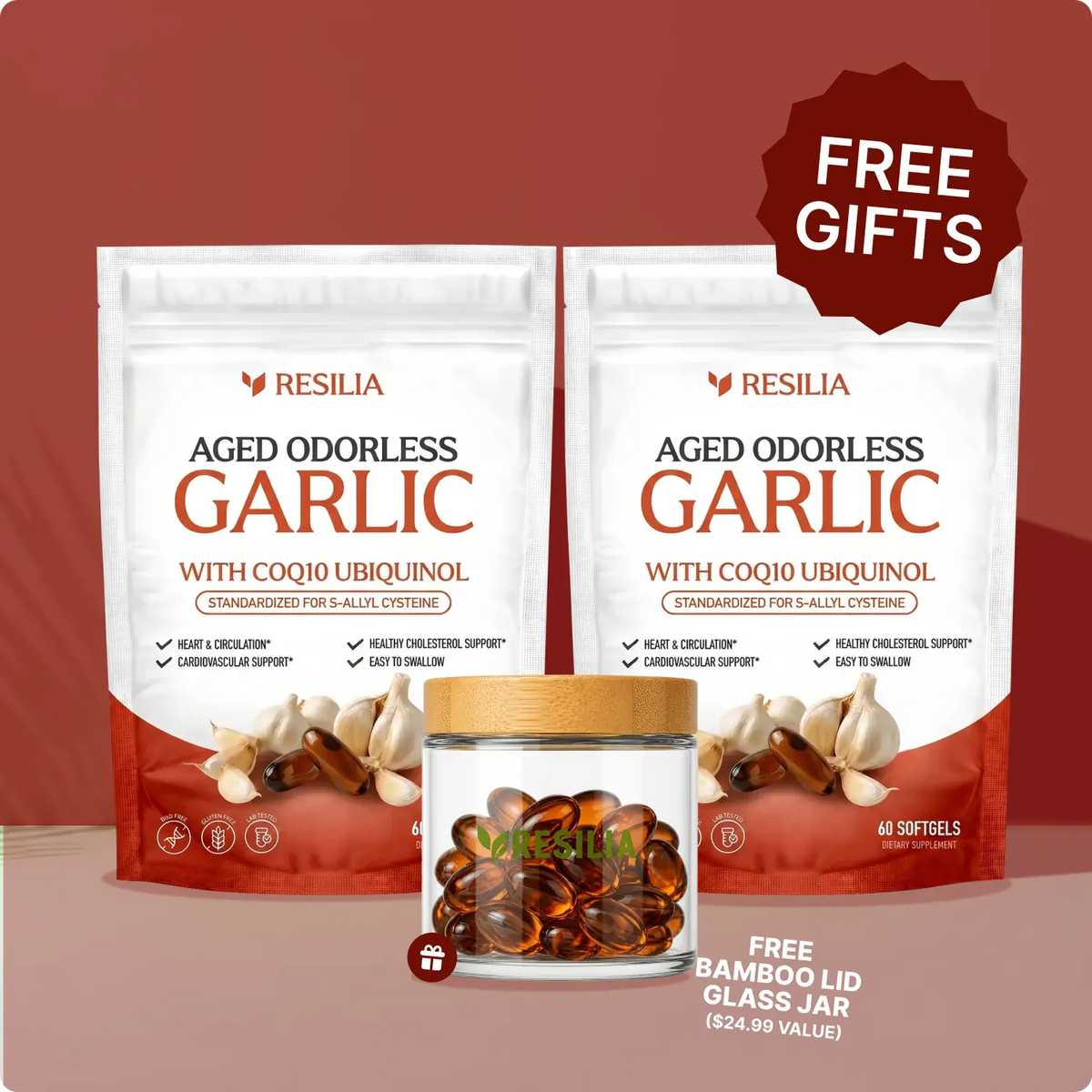 Resilia Aged Odorless Garlic bundle with free gift